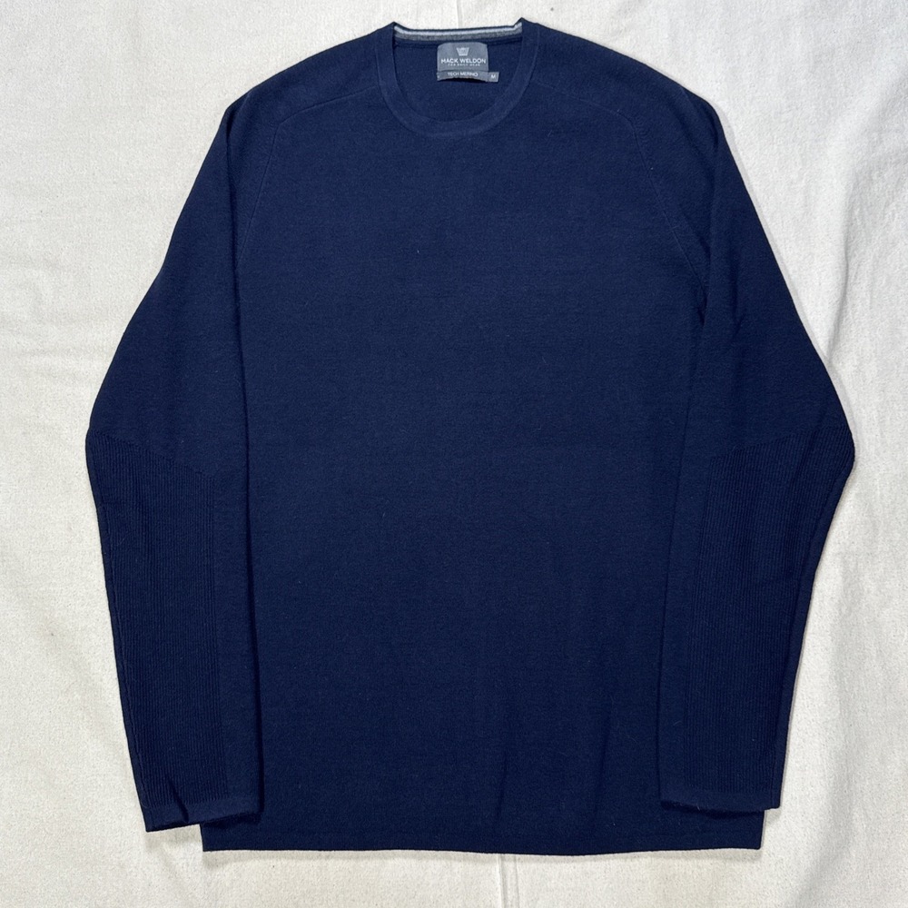 Mack Weldon Tech Merino Wool Blend Crew Neck Sweater Navy Blue Mens Sz M